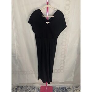 Vince Black V Neck Midi Dress Flutter Sleeve Side Zip Size 6